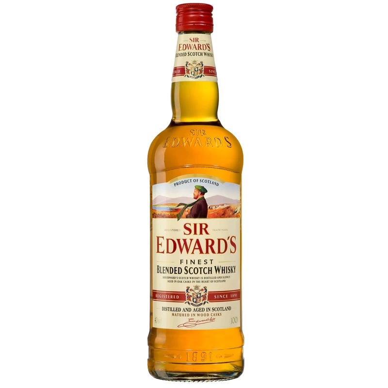 Blended Scotch Whisky, 40°, bouteille de 1l, SIR EDWARD'S