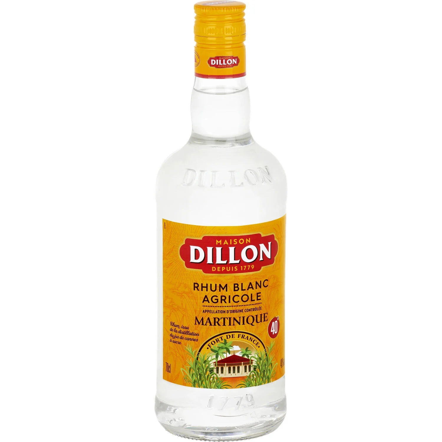 Agricultural white rum, 40 °, 70cl bottle - DILLON