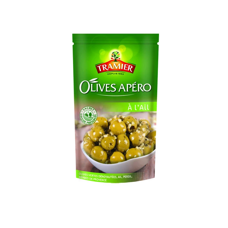 Apéro-Oliven mit Knoblauch, 150g - TRAMIER