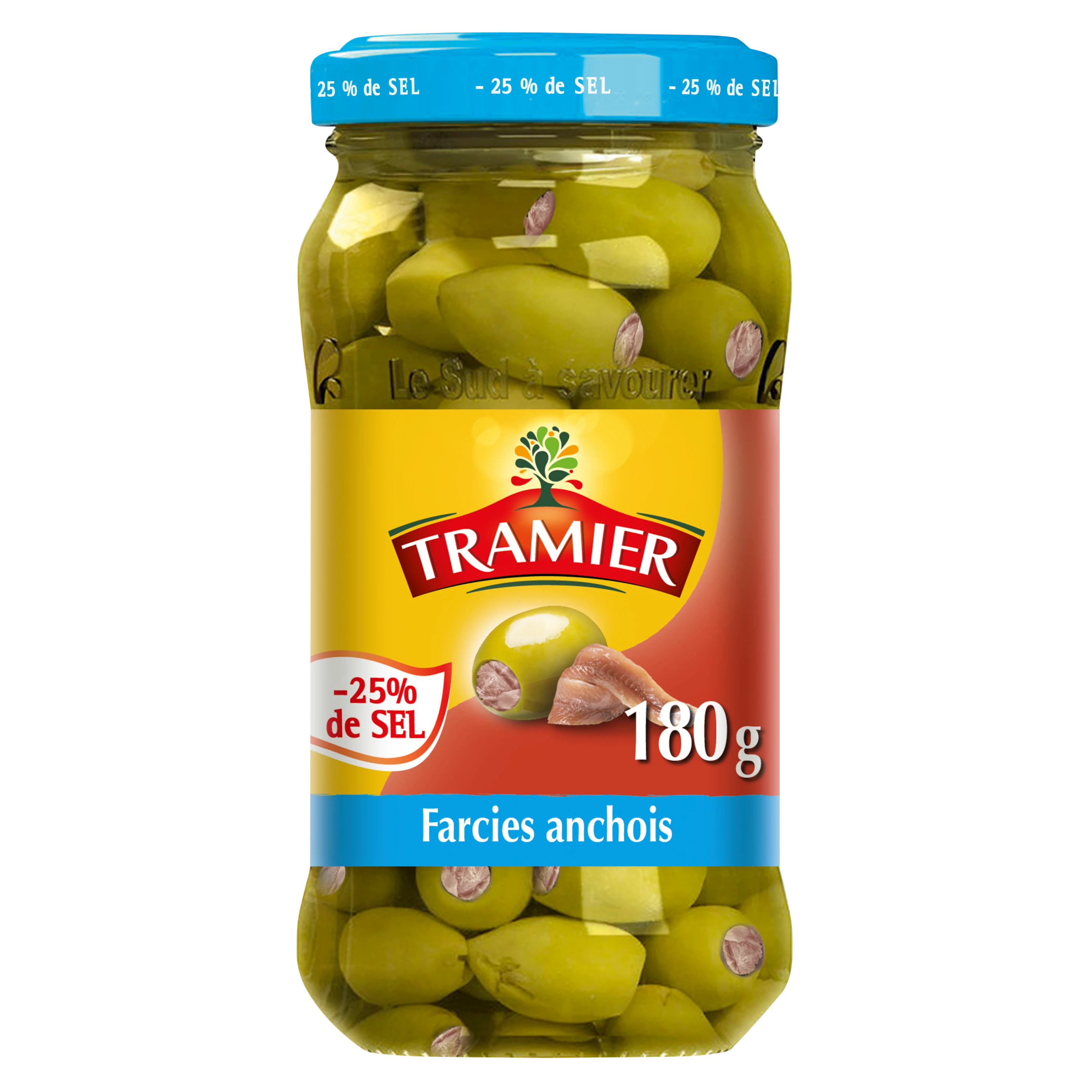 Ansjovis gevulde groene olijven, 180g - TRAMIER