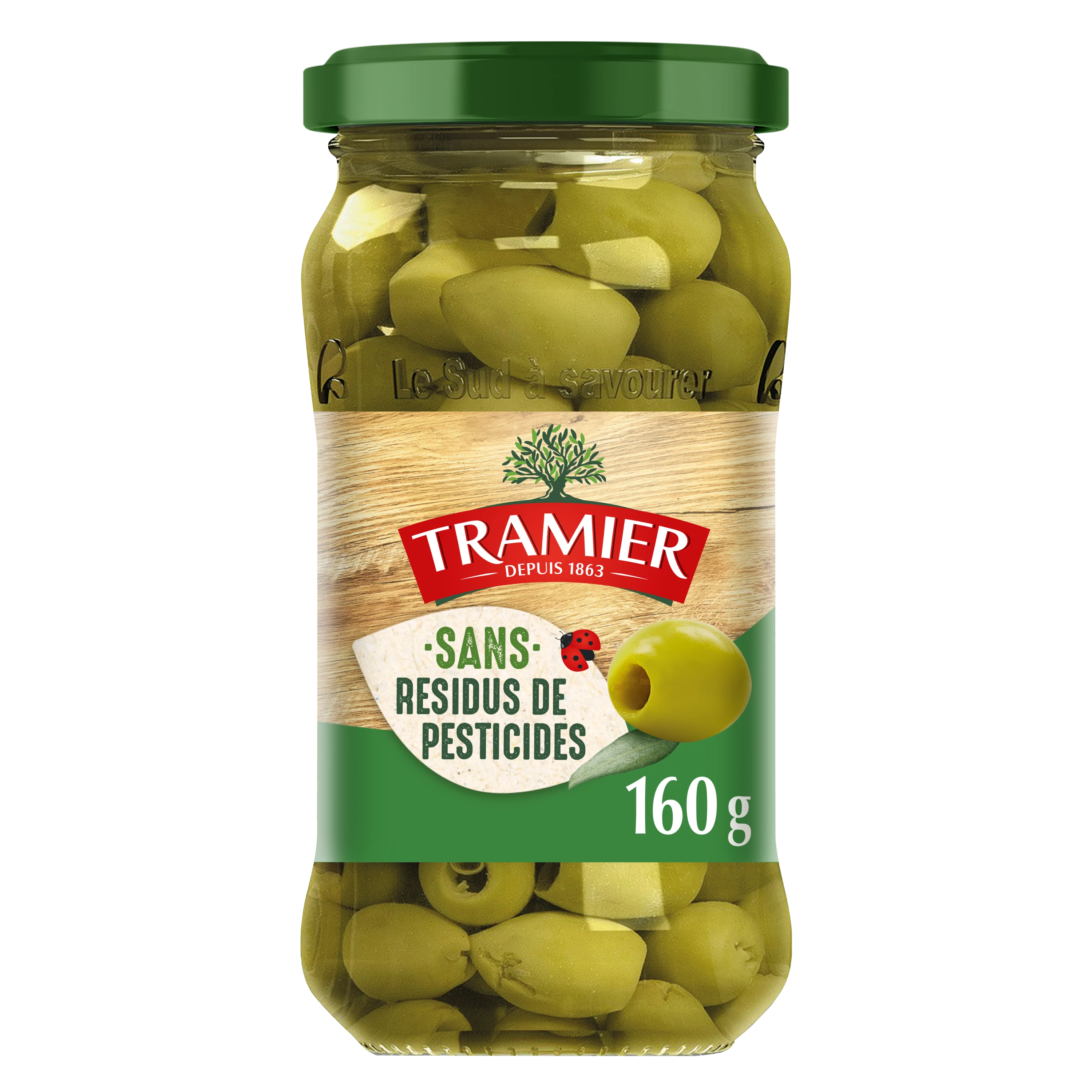 Olives Vertes de Variété ManzanilLa Sans Résidus, 160g - TRAMIER