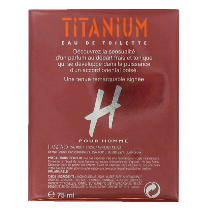 عطر اتش للرجال - او دي تواليت، 75 مل - TITANIUM