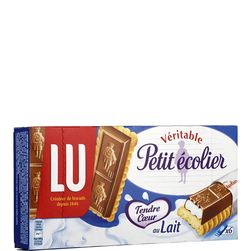 Biscuits Barre Nappés De Chocolat Au Lait Tendre Coeur Petit Ecolier 120g - LU