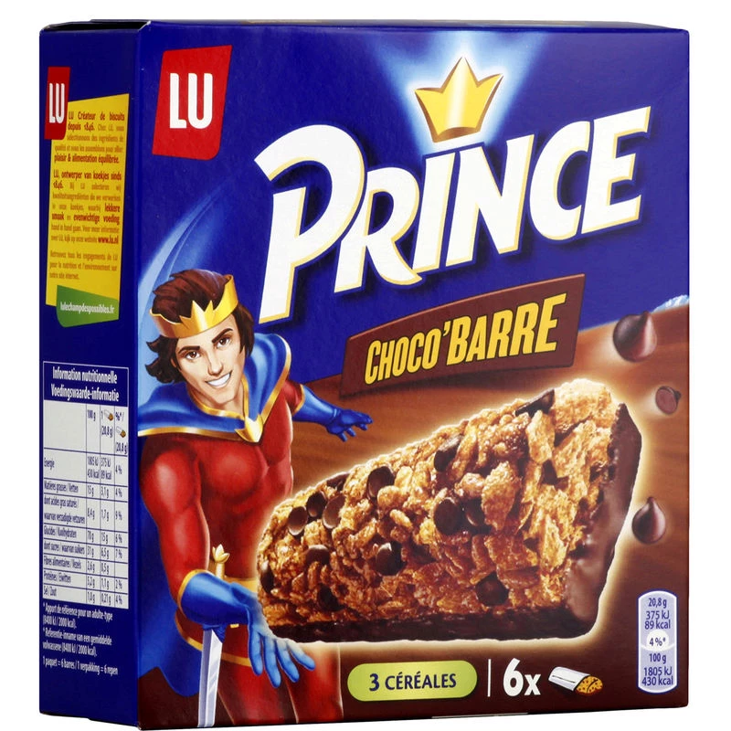 3 Cereal Bars with Chocolate Chips x6 125g - PRINCE