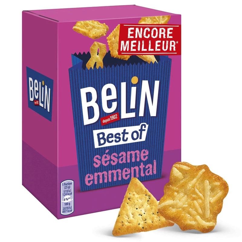 Aperitif Biscuits Crackers Sesame Emmental, 90g - BELIN