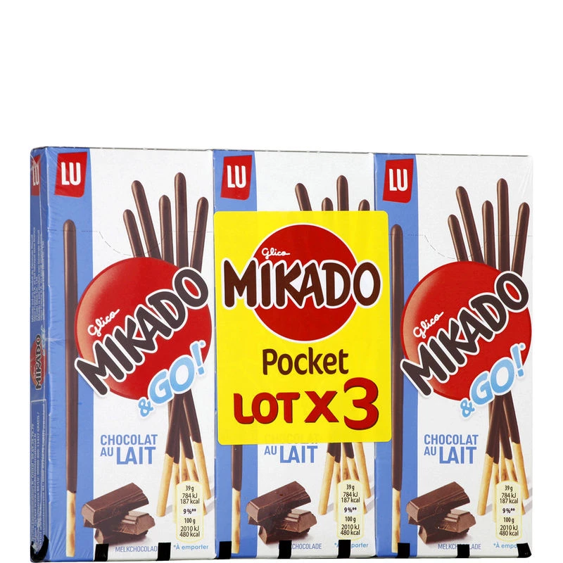 Biscuits Sticks Chocolat Au Lait 3x39g - MIKADO