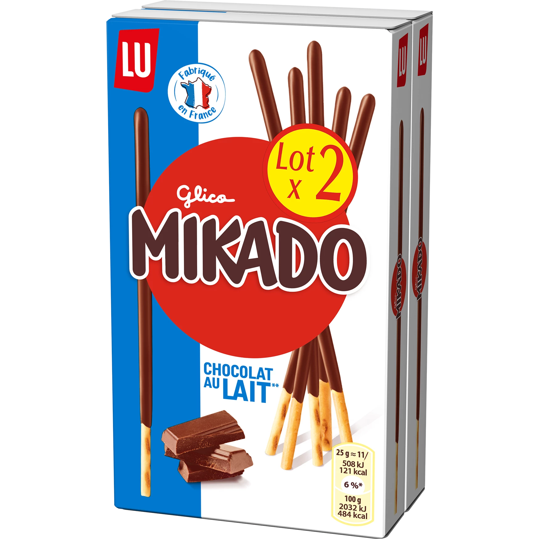 Biscoitos em Palitos Mikado Chocolat Leite 2x90g - LU