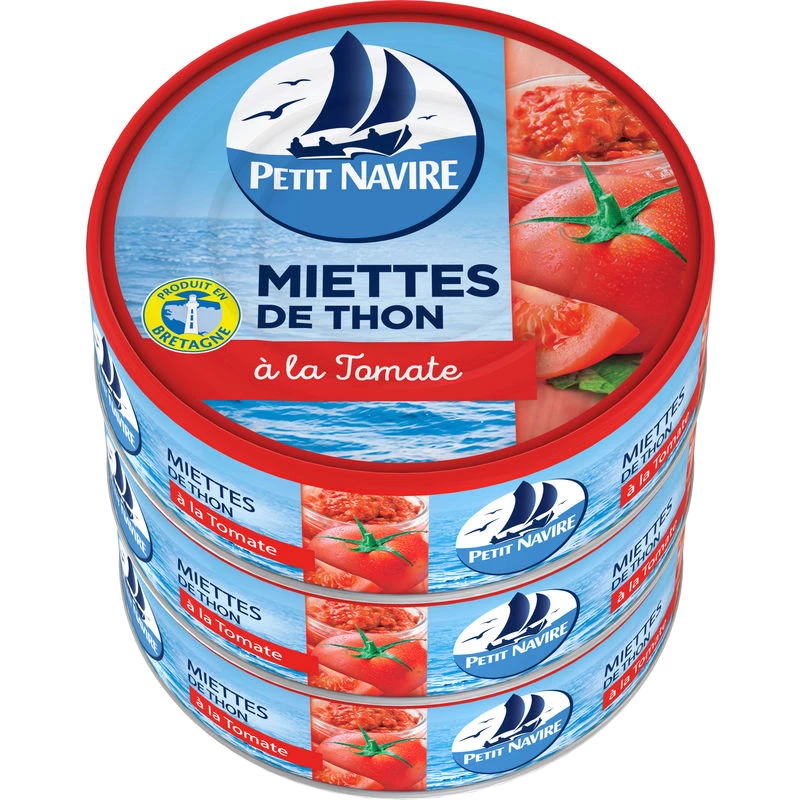 فتات التونة مع الطماطم، 3x52 جرام - PETIT NAVIRE