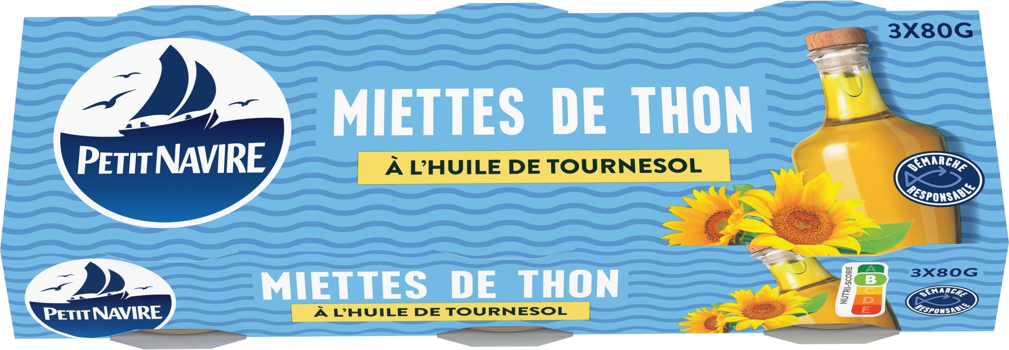 Miettes de Thon à l'Huile de Tournesol, 3x52g   - PETIT NAVIRE