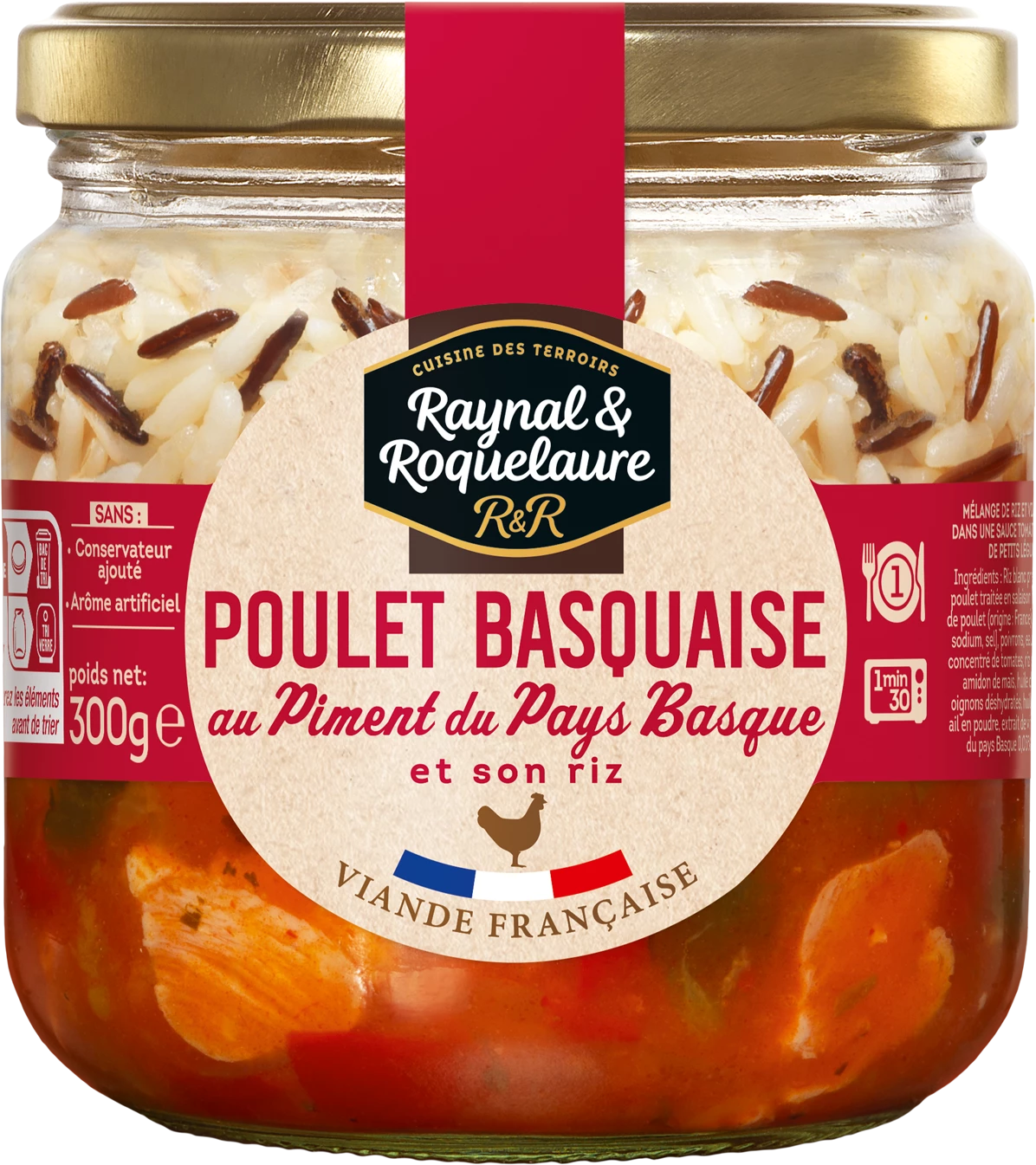 Plat Cuisiné Poulet Basquaise au Piment du Pays Basque, 300g  -  RAYNAL ET ROQUELAURE
