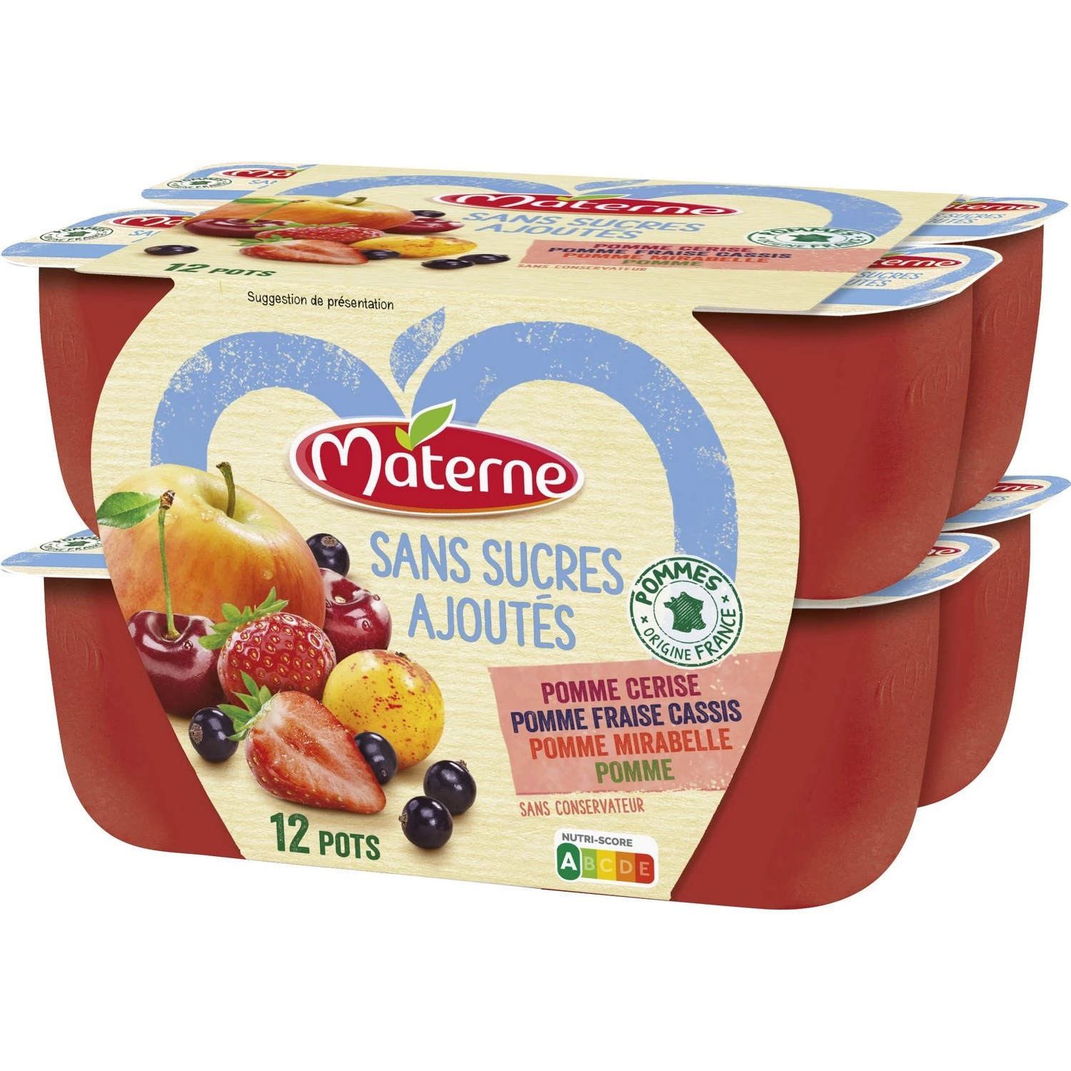 Compotas 4 sabores sem adição de açúcares 12x100g - MATERNE