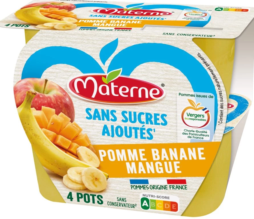 Grossiste Compote Sans Sucre Ajouté Pomme Banane Mangue 4x100 MATERNE