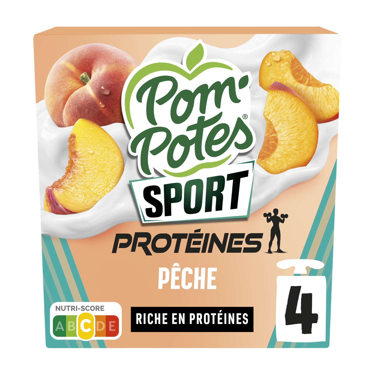 Gourdes de brassé laitier protéiné à la pêche Sport 4 x 85 g - POM'POTES