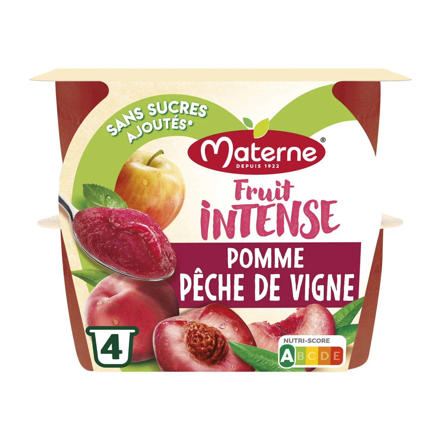 Compotes Fruit Intense Pomme Pêche De Vigne Sans Sucres Ajoutés 4x100g - Materne