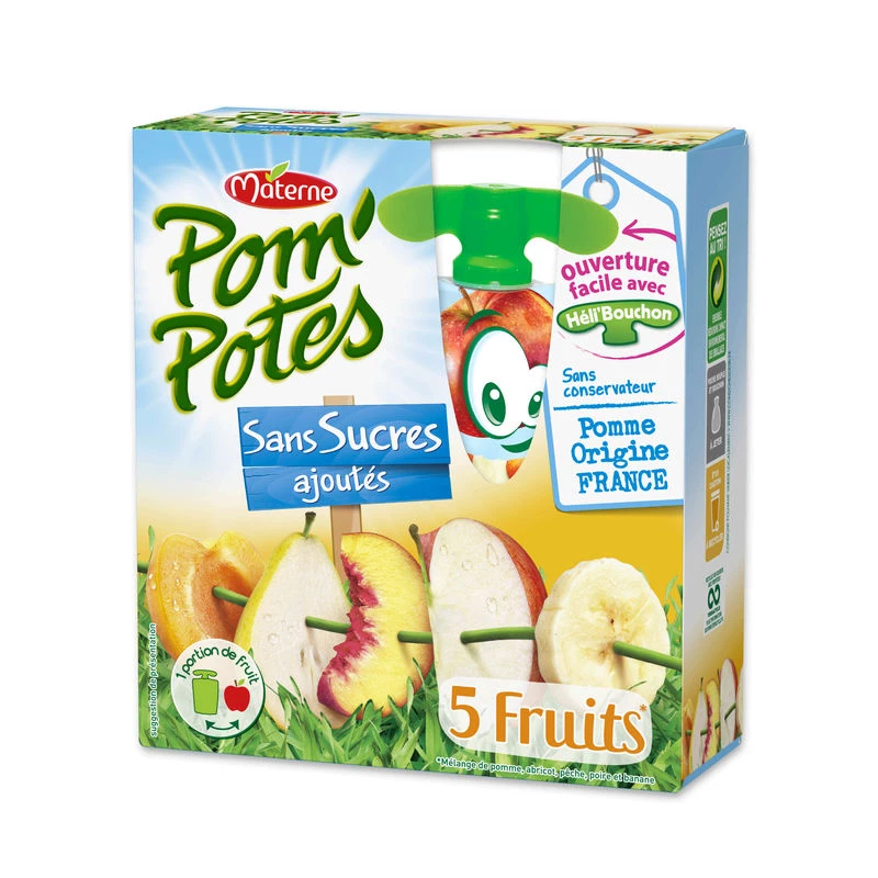 Gourdes 5 fruits sans sucres ajoutés 4x90g - POM' POTES