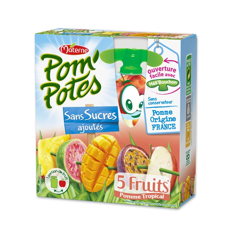 Gourdes 5 fruits tropical sans sucres ajoutés 4x90g - POM' POTES