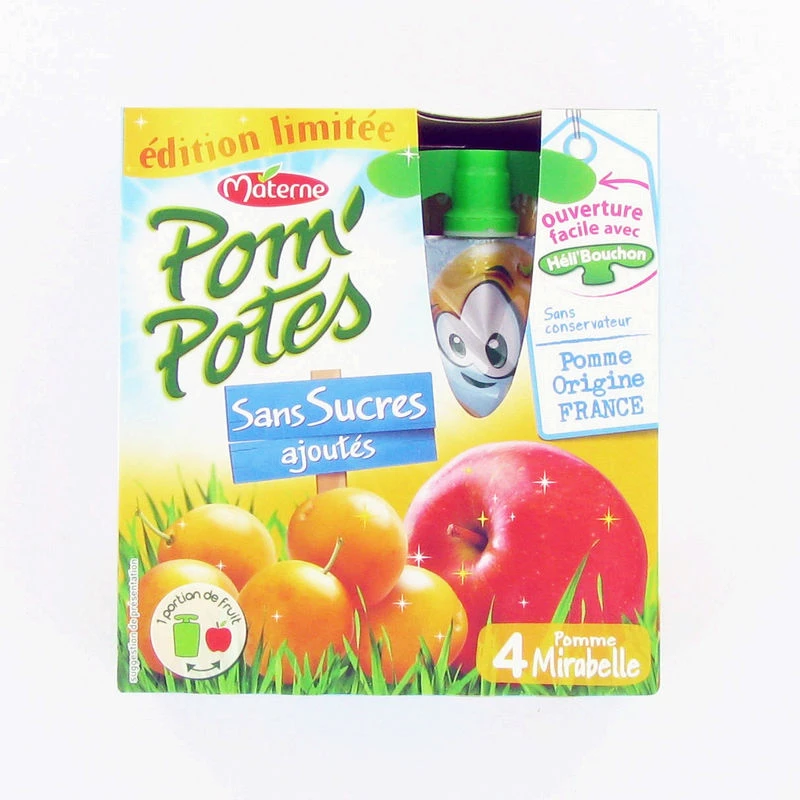 Compota de manzana mirabelle sin azúcares añadidos 4x90g - POM' POTES