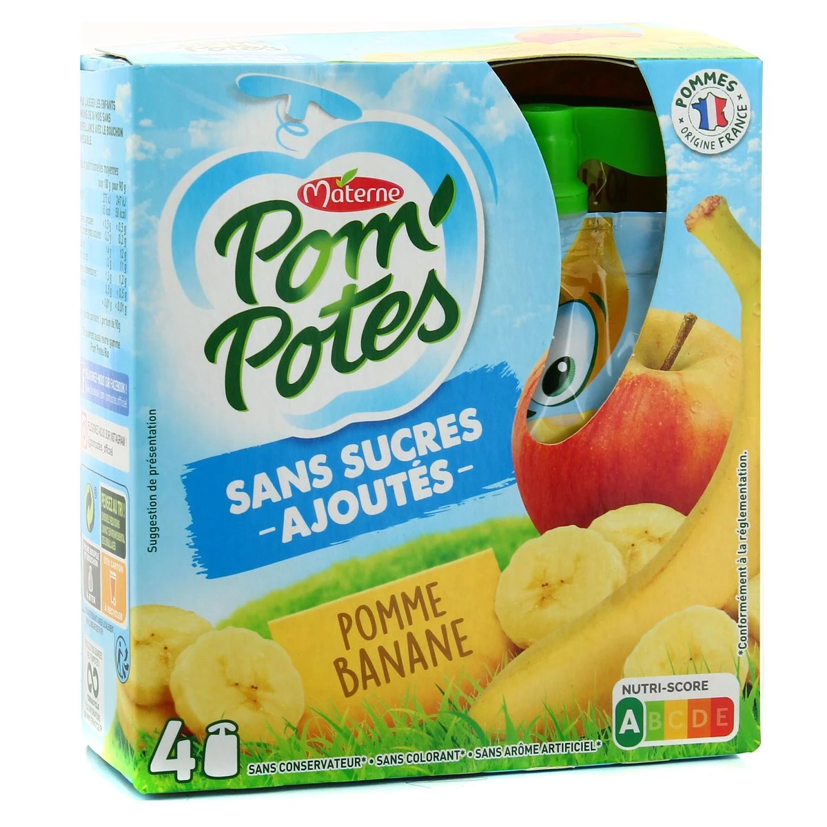 Compotas de Manzana y Plátano sin azúcares añadidos 4x90g - POM'POTES