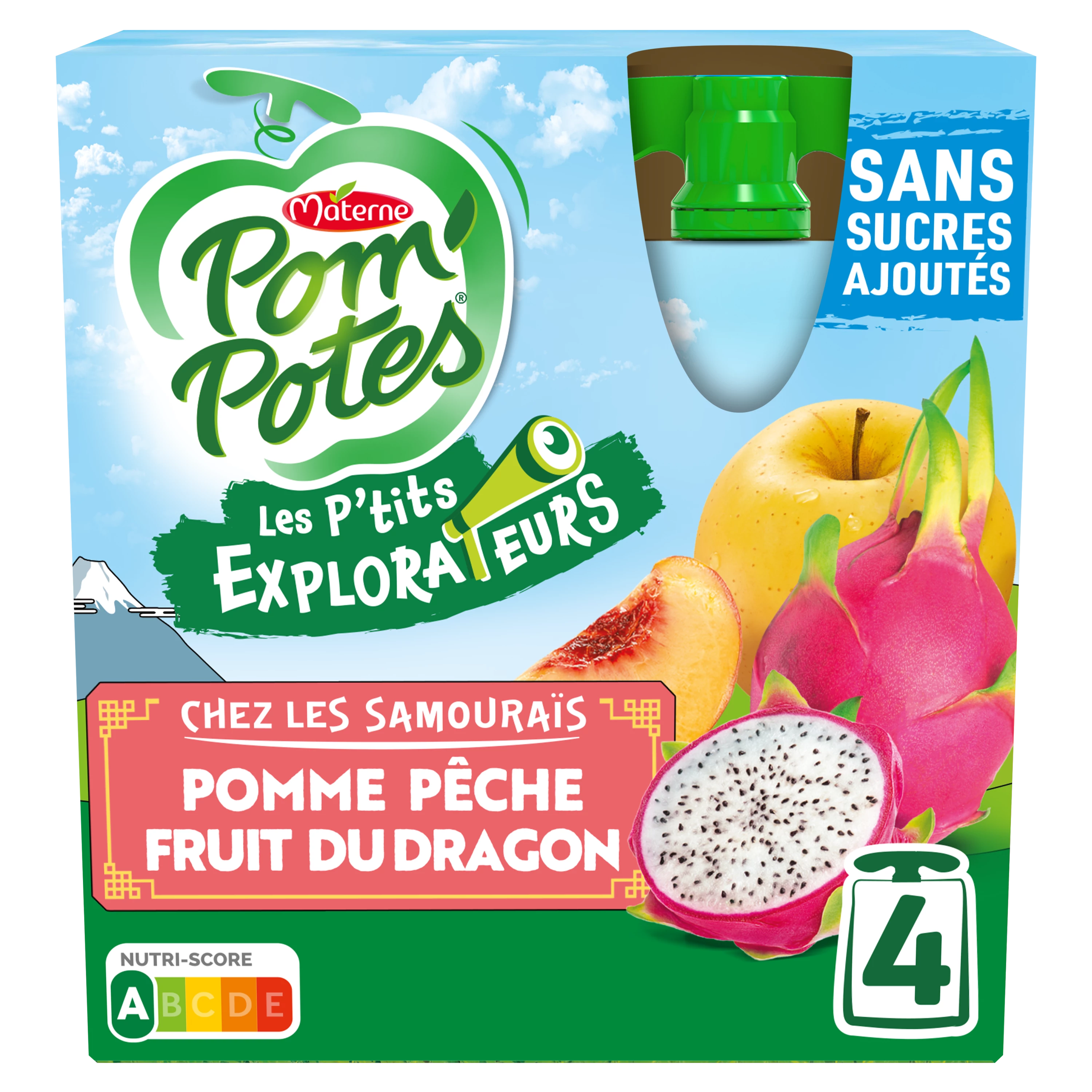 Les P'tits Explorateurs Appel Perzik Drakenfruitcompotes 4x90g - POM' POTES