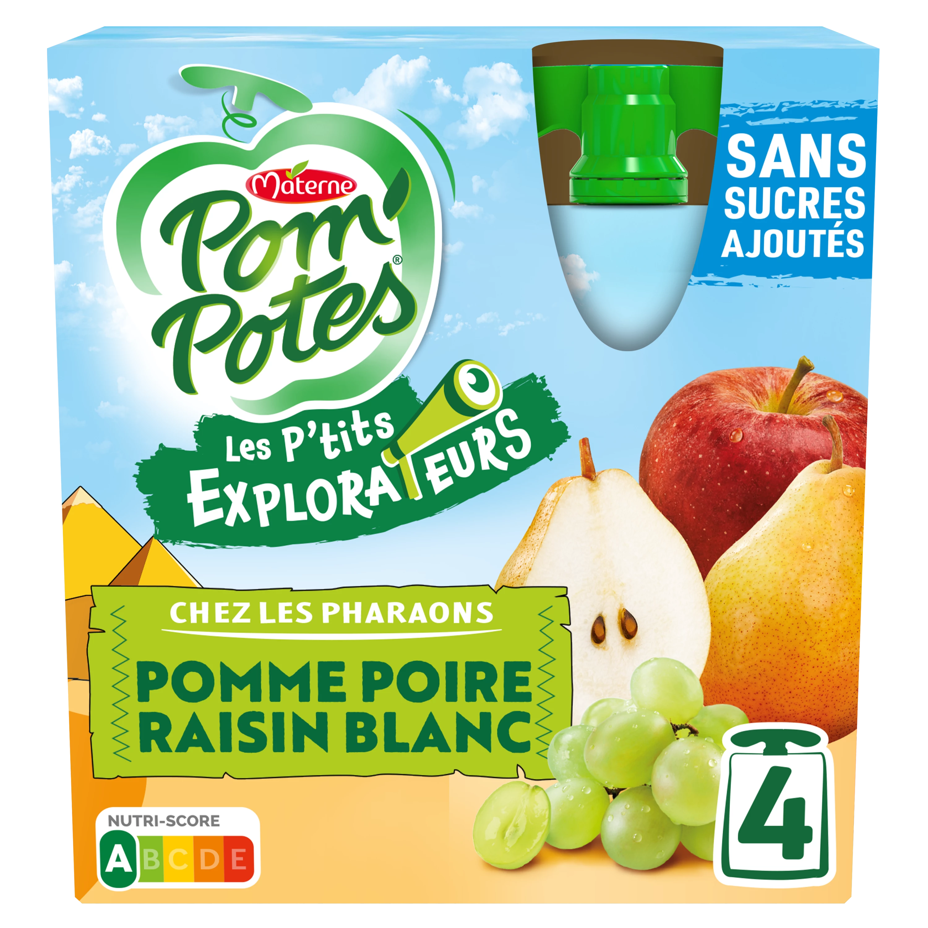 Compotes Les P'tits Explorateurs Pomme Pore Raisin Blanc 4x90g - POM' POTES