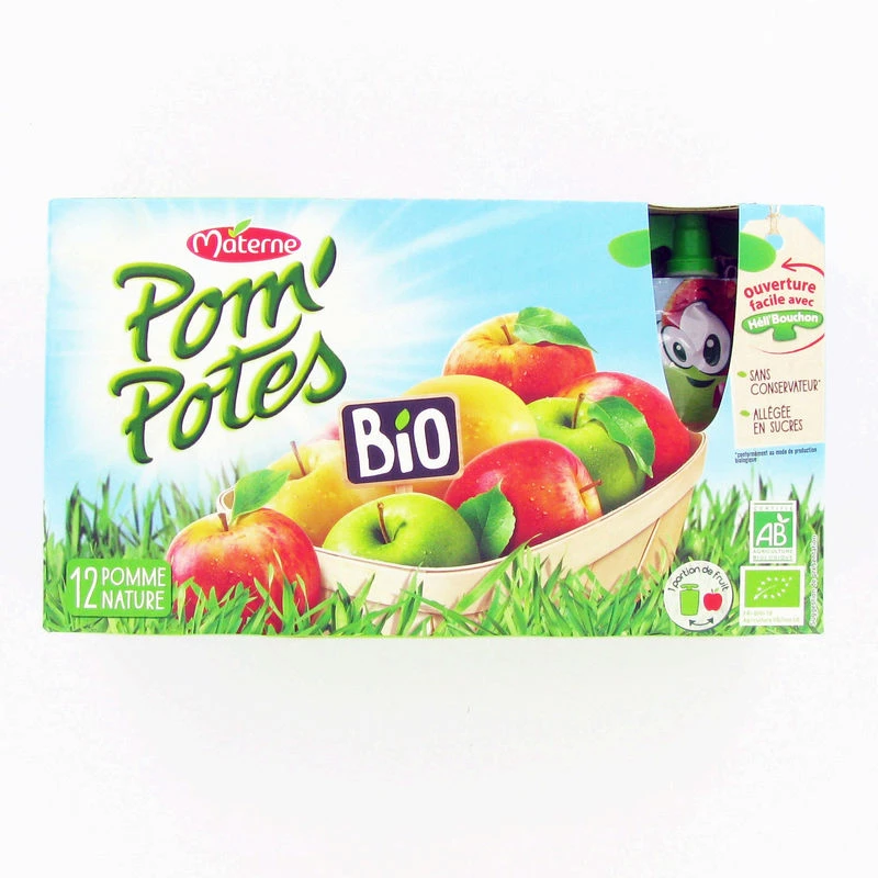 Pom'Potes pomme natuur Bio 12x90g - MATERNE