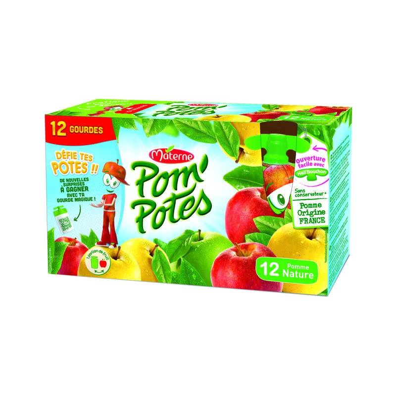 Compotes en gourde pomme nature 12x90g - POM' POTES