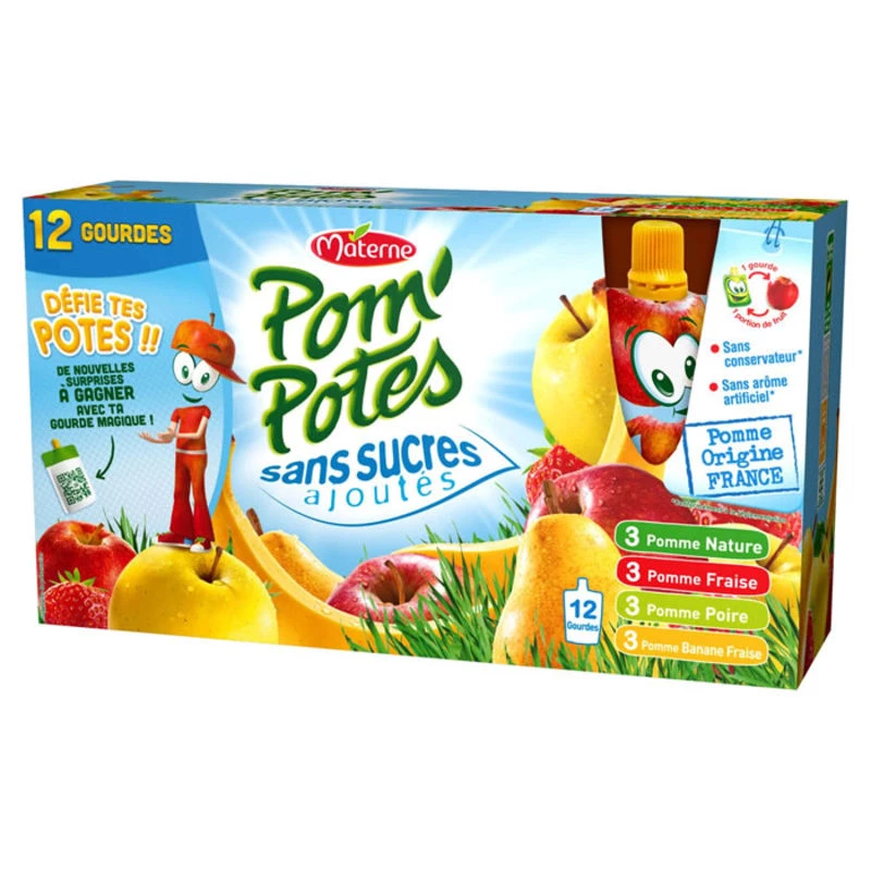 Compote multi-fruits sans sucres ajoutés 12x90g - POM' POTES