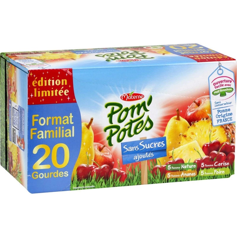 Natural apple compote 48x90g - POM POTES