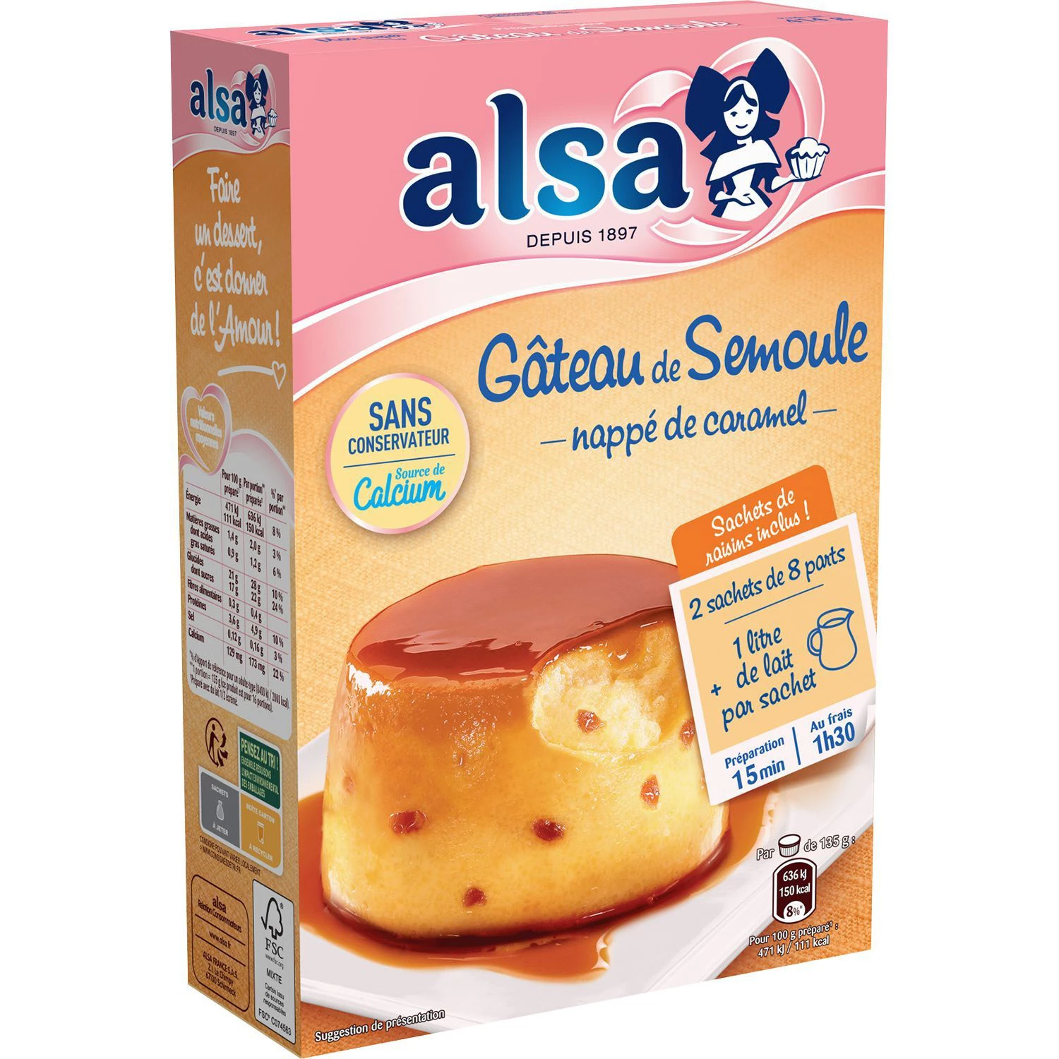 Semolina cake preparation topped with caramel 41g - ALSA