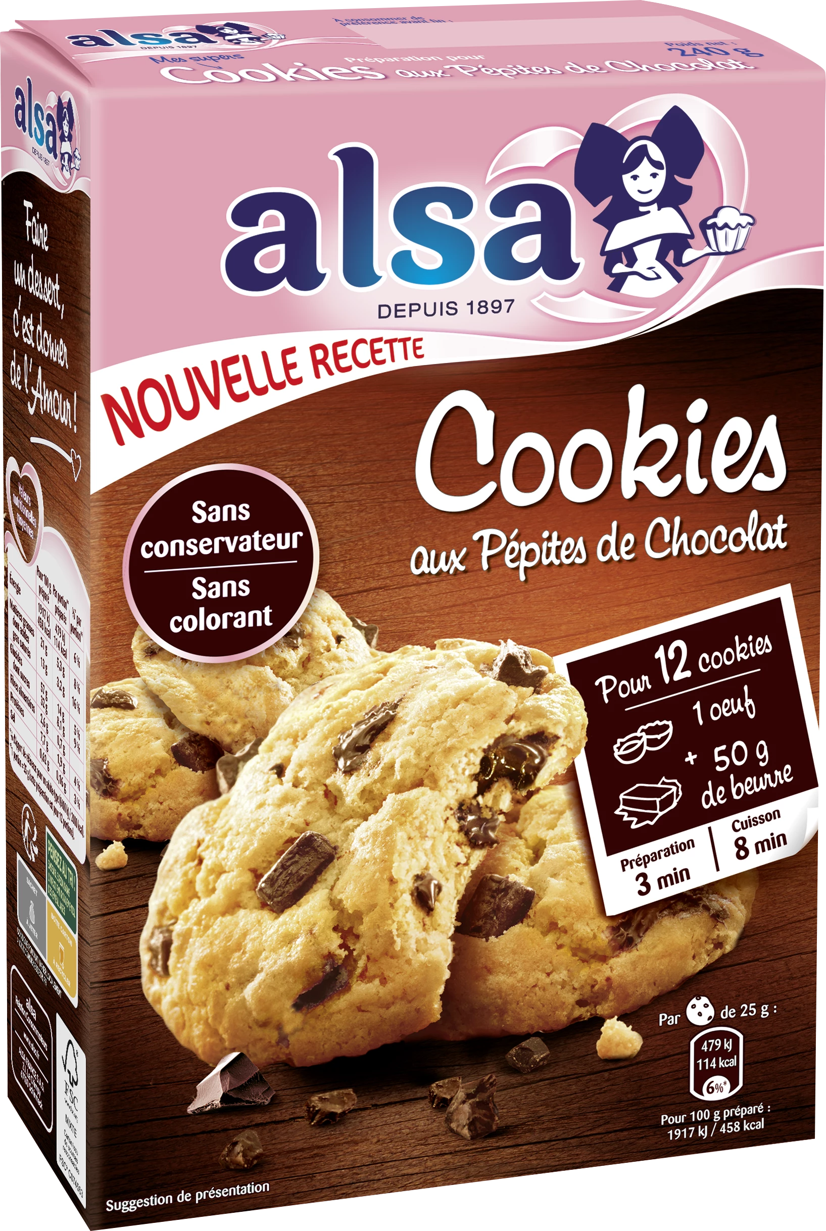 Préparation pour Cookies aux Pépites de Chocolat 240g - ALSA