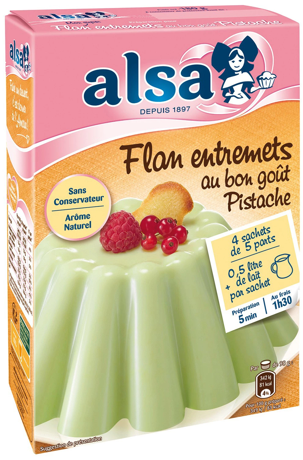 Préparation flan entremet pistache 180g - ALSA