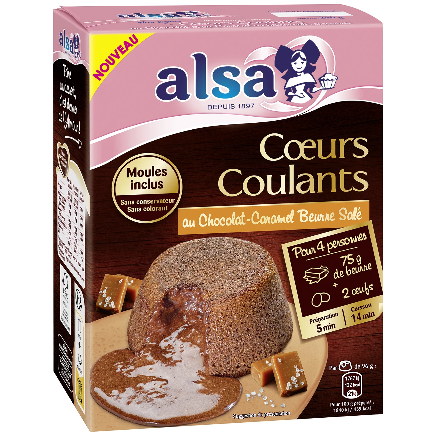 Préparation pour Curs Coulabts au Chocolat Caramel Beurre Salé, 250g - ALSA