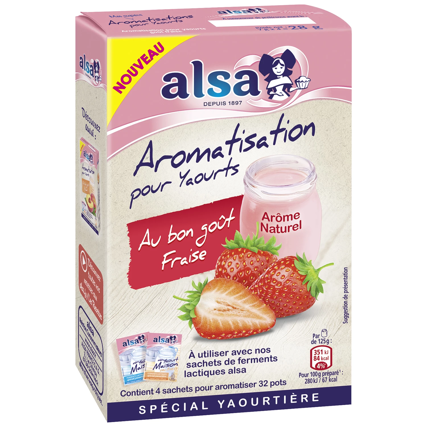 Aromatisation pour Yaourts au goût Fraise, 4x7g - ALSA