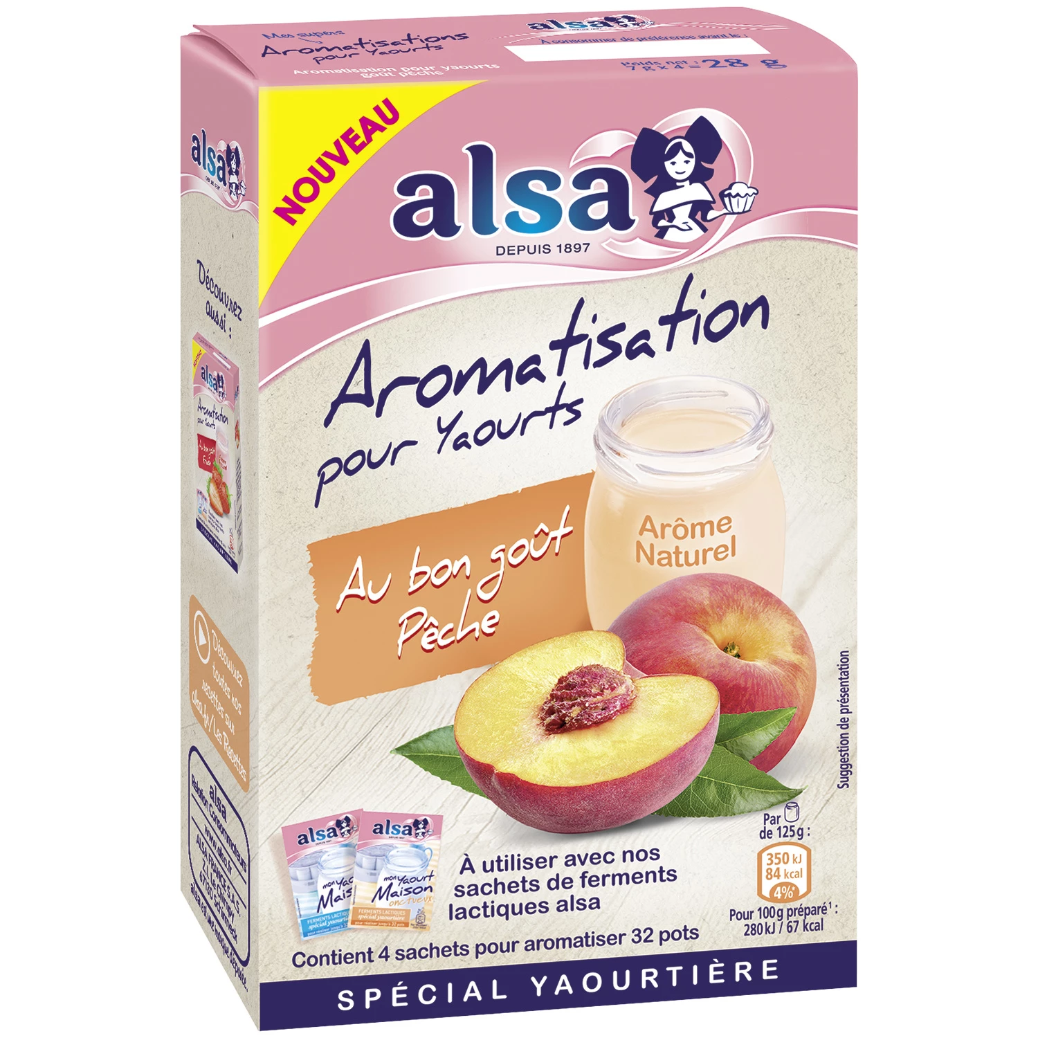 Aromatisation pour Yaourts au goût Pêche, 4x7g - ALSA