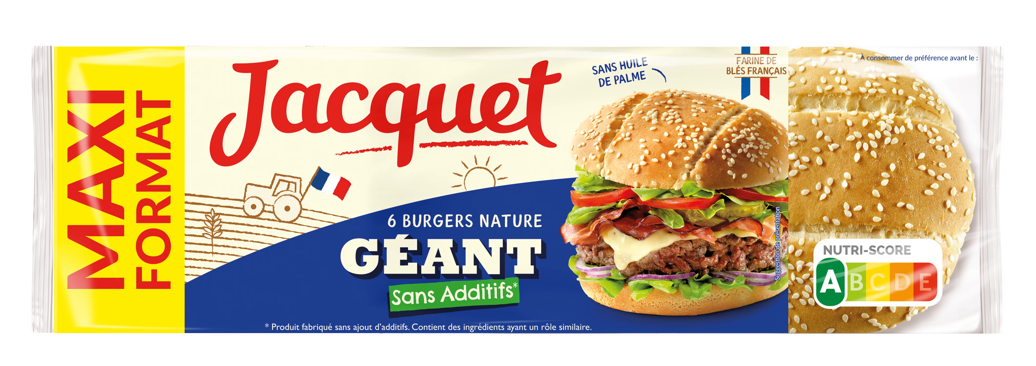 Hamburger Géant Nature Sans Sucres Ajoutés X6 525g - JACQUET