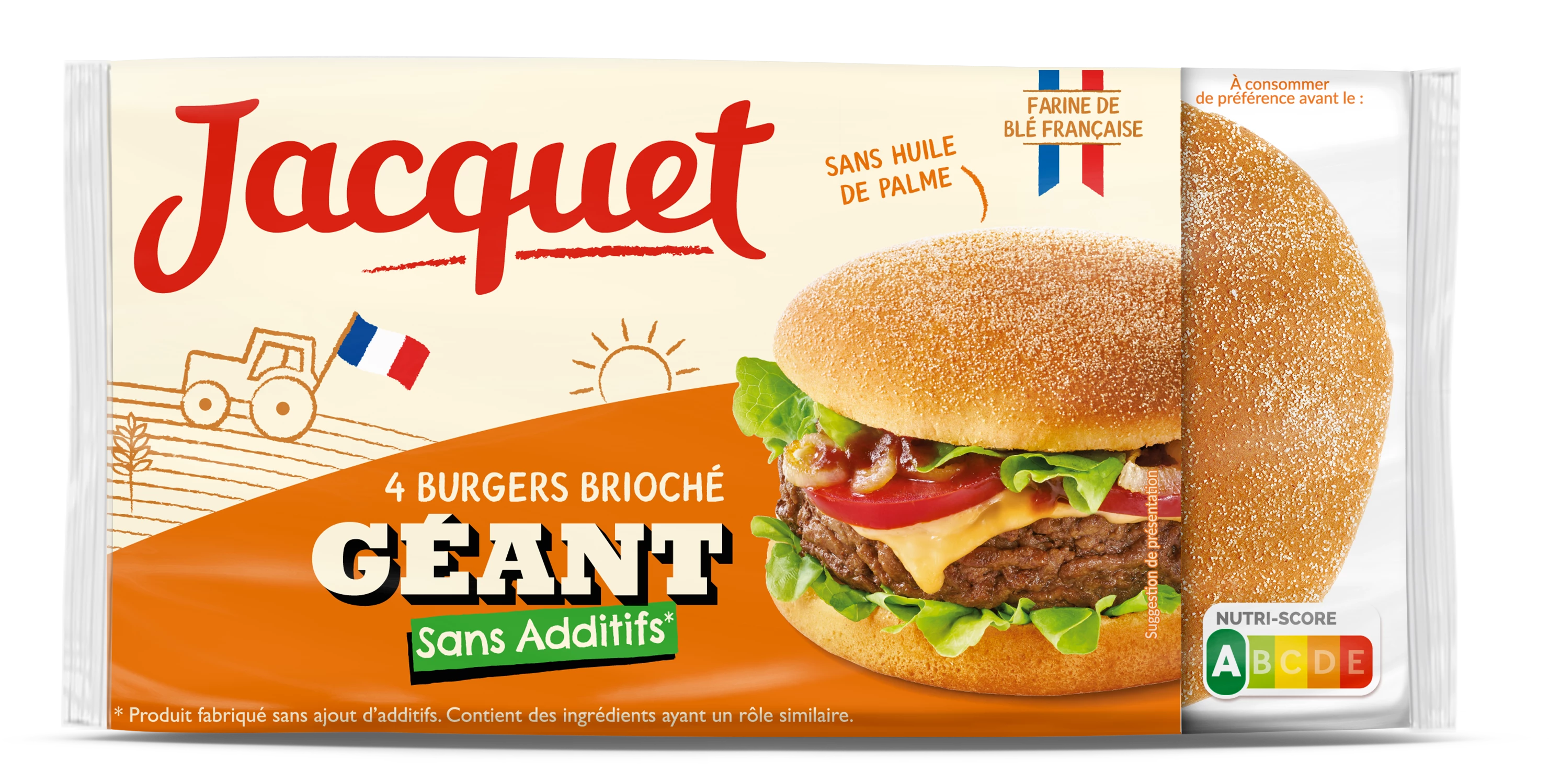 Géant Burger Brioché Sans Sucre Ajoutés X 4 320g - JACQUET