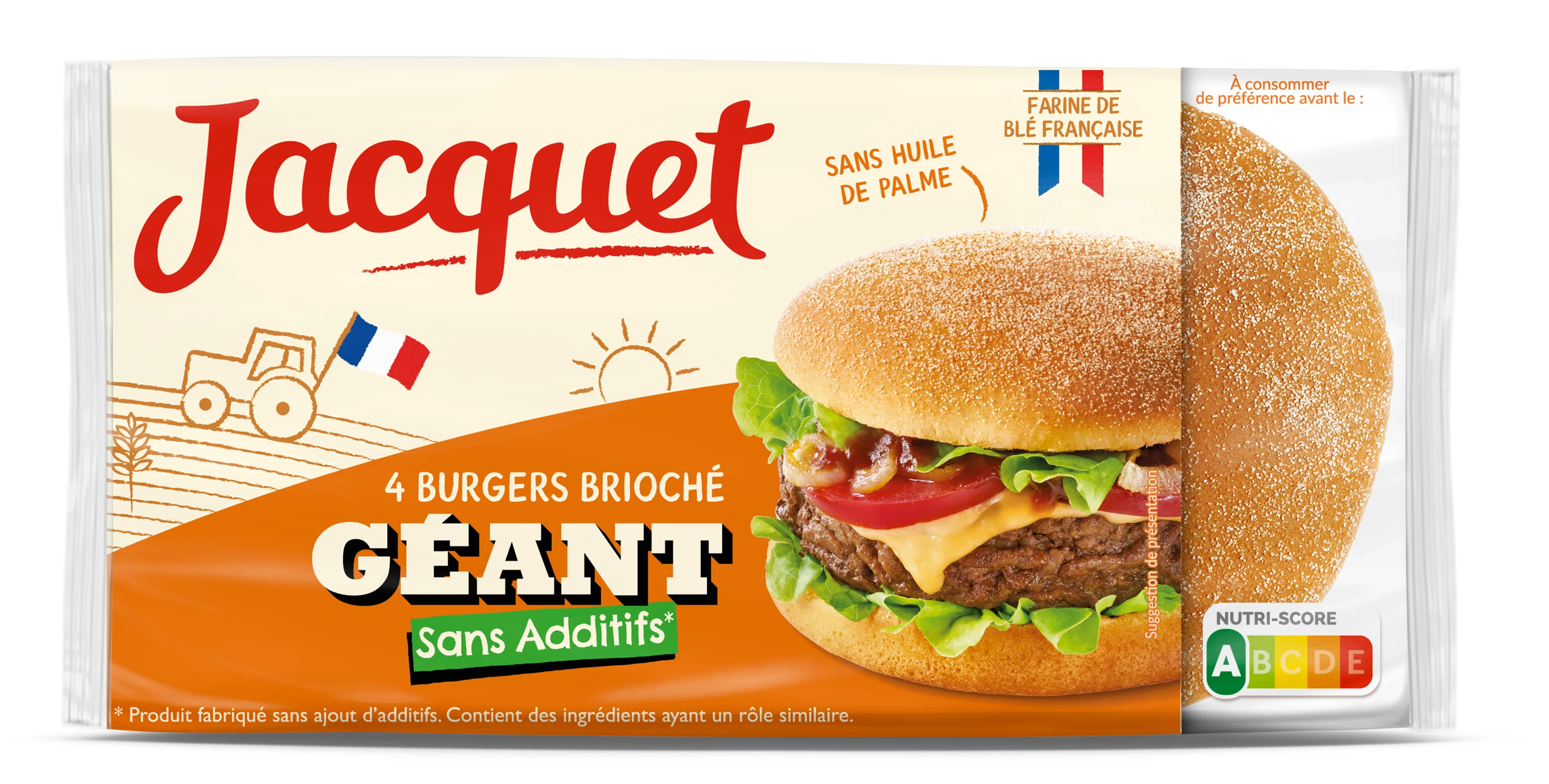 Giant Brioche Burger No Added Sugar x 4 320g - JACQUET