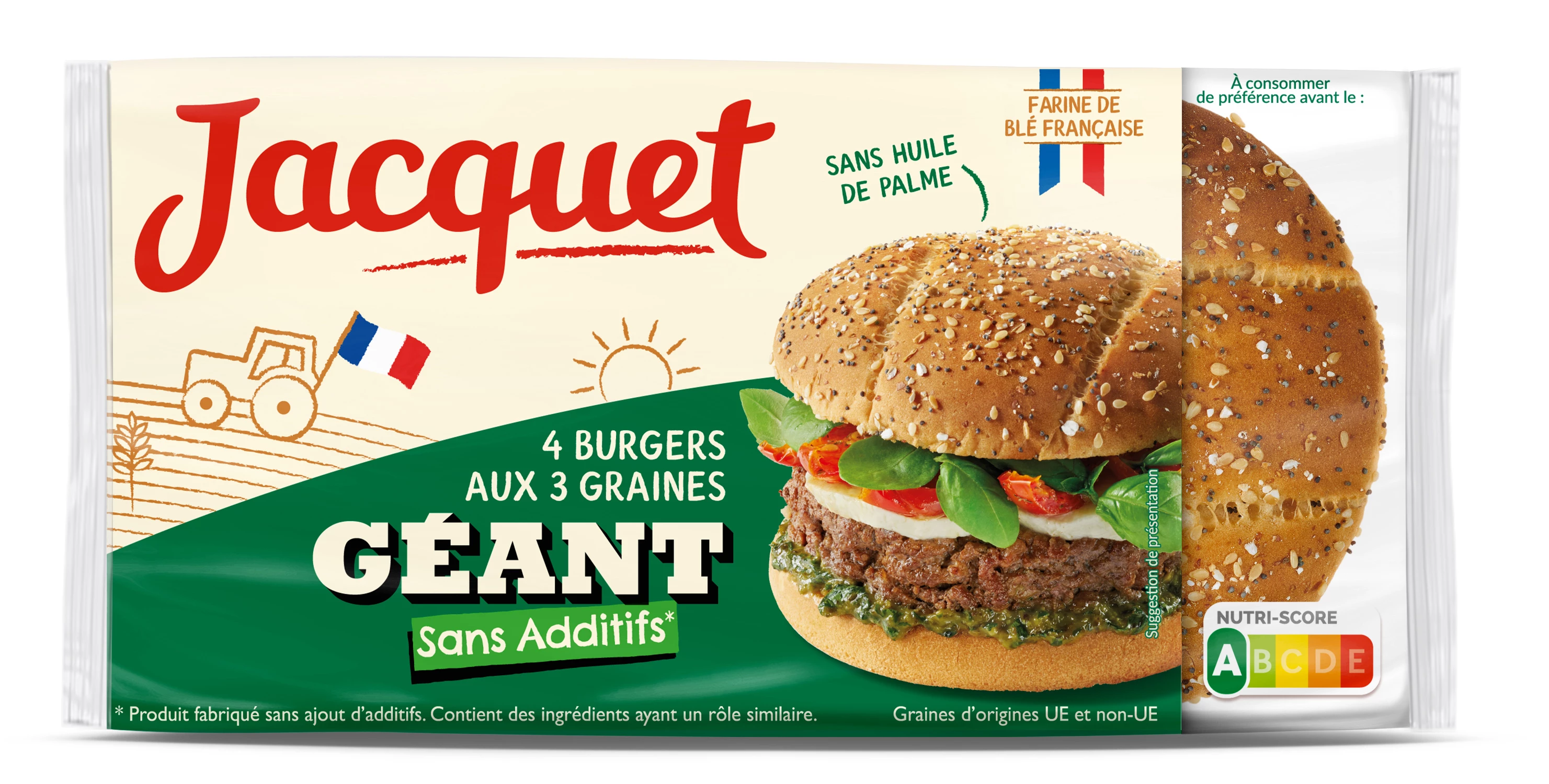 Géant Burger 3 Graines Sans Sucres Ajoutés 330g - JACQUET