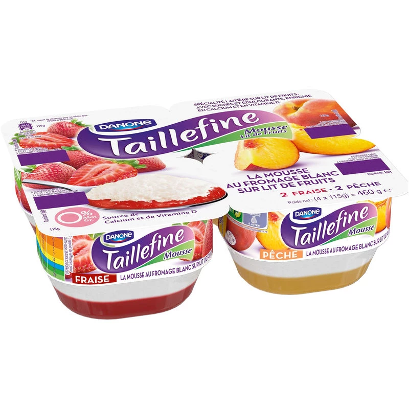 Mousse au fromage blanc fraise & pêche 4x115g - TAILLEFINE
