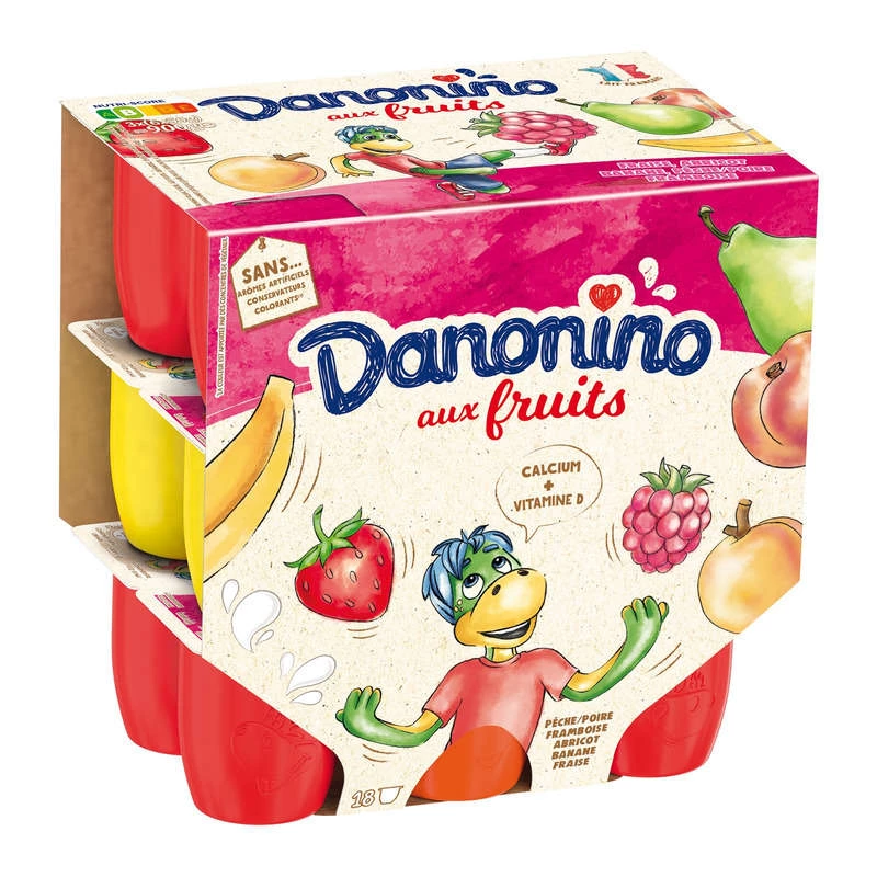 Petits suisses aux fruits fraise banane abricot framboise pêche/poire danonino 18x50g - DANONE