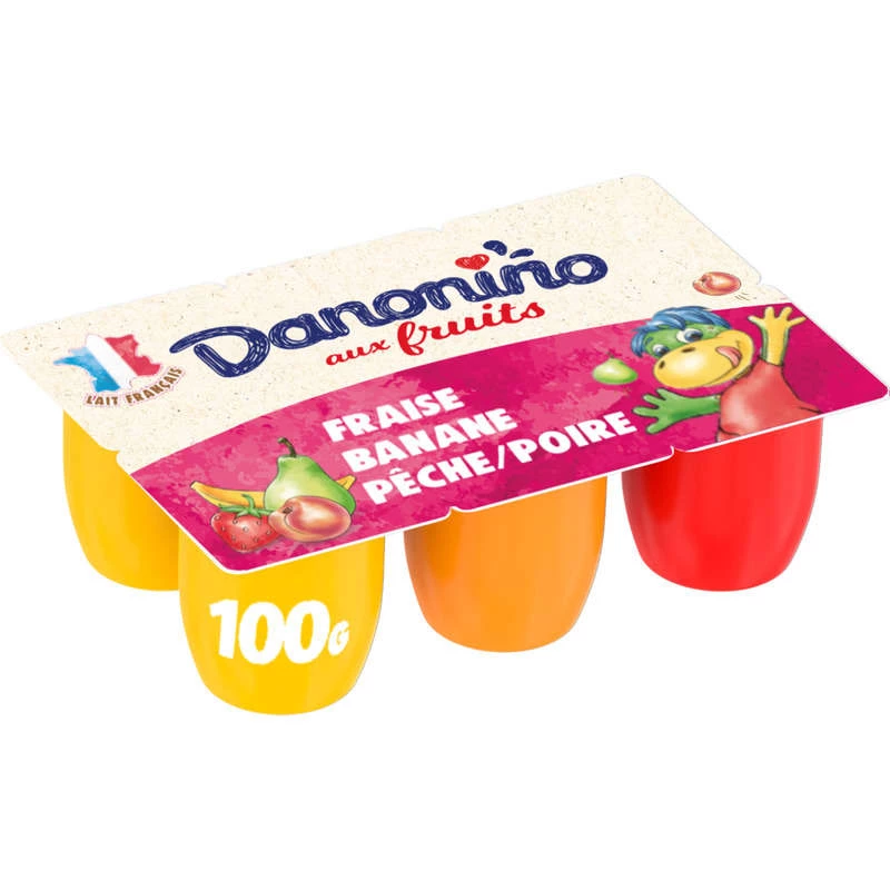 Small Swiss with fruit strawberry banana peach pear Danonino 6x100g - Danone