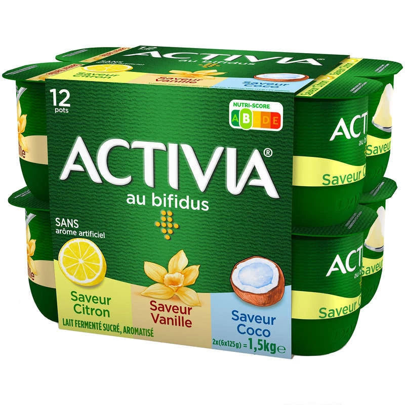 Yoghurt vanille citroen kokos bifidus ACTIVIA 12 potjes van 125g - ACTIVIA