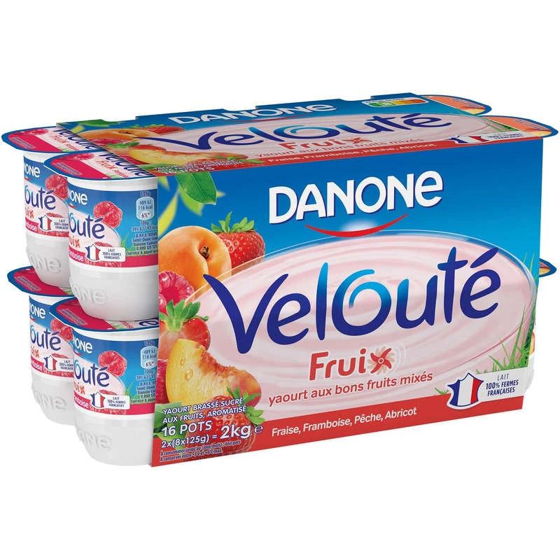 Stirred Fruit Yogurt Strawberry Raspberry Peach Apricot 125g - Danone Veloute Fruix