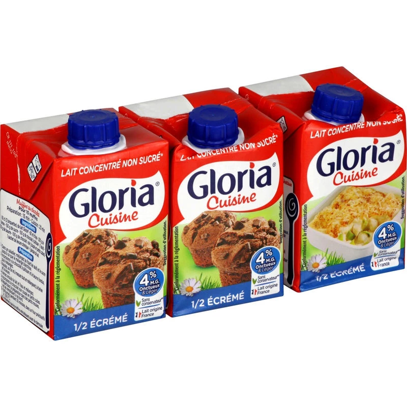 Latte parzialmente scremato condensato non zuccherato 4% grassi 3x200ml - GLORIA