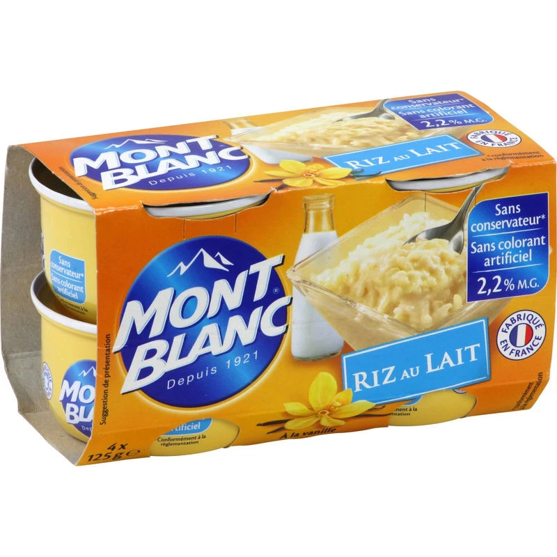 Crème Dessert Riz au Lait à la Vanille, 4x125g - MONT BLANC