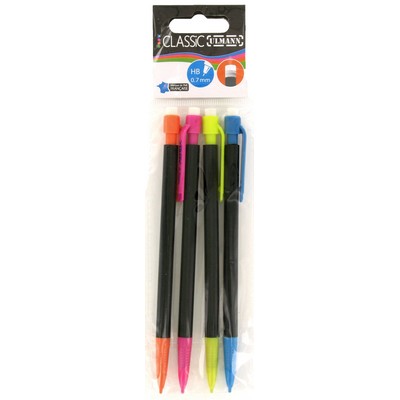 Pochette 4 Porte-mines Hb 0,7 Mm Rechargeables, Bout Gomme
