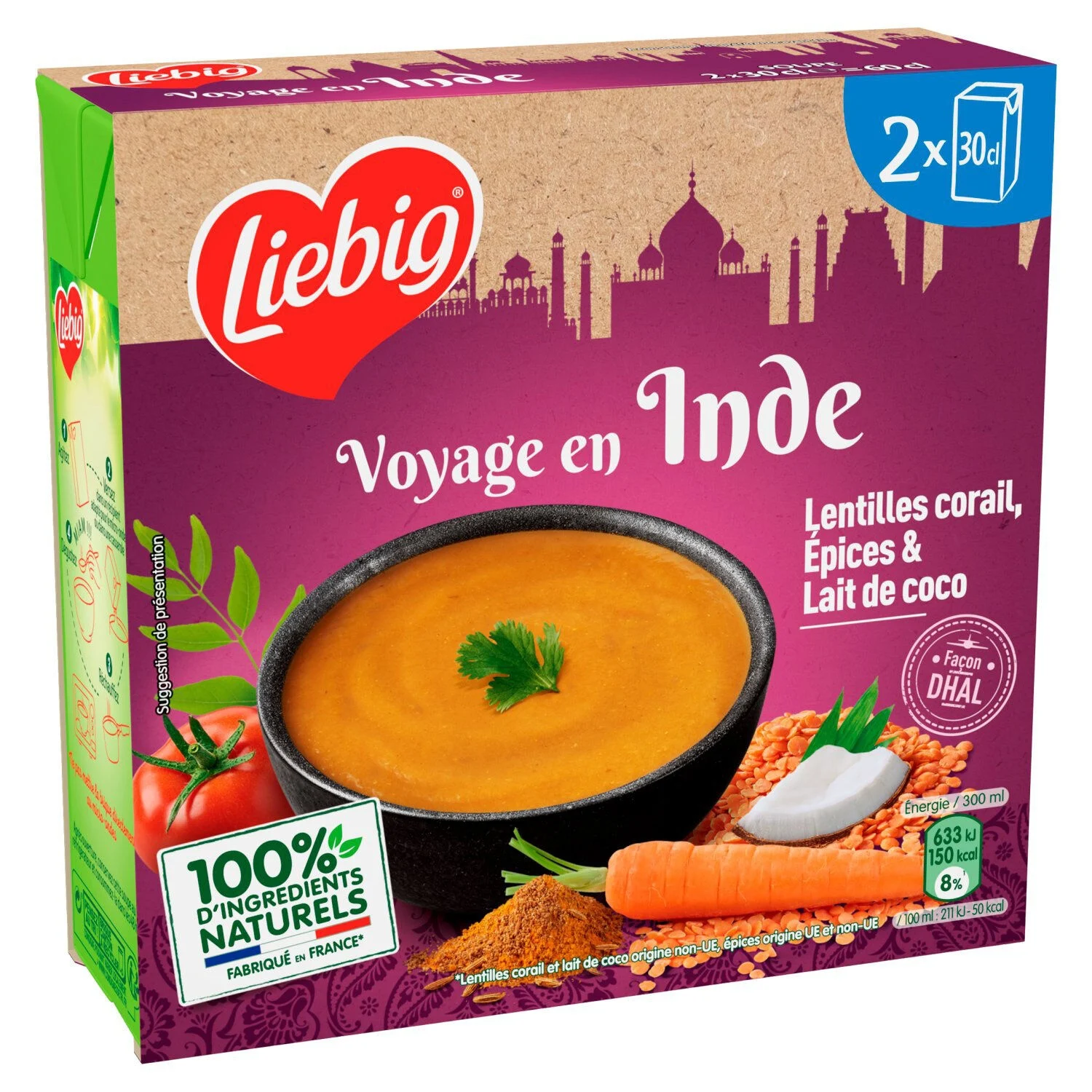 Travel soup in India lenses Coral spices and coconut milk 2x30cl - Liebig