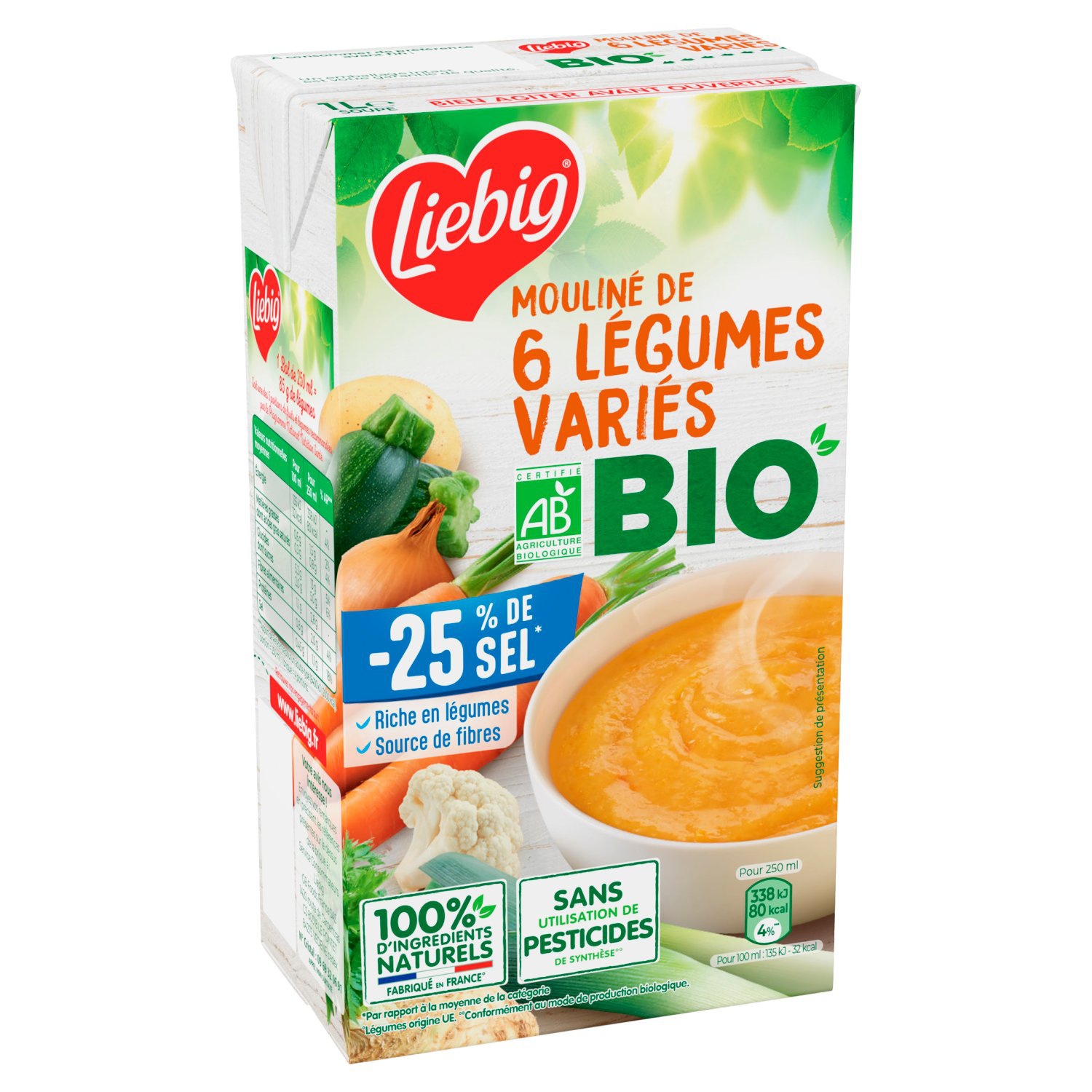 Soupe moulinee de 6 legumes varies bio -25 % de sel, 1 L - LIEBIG