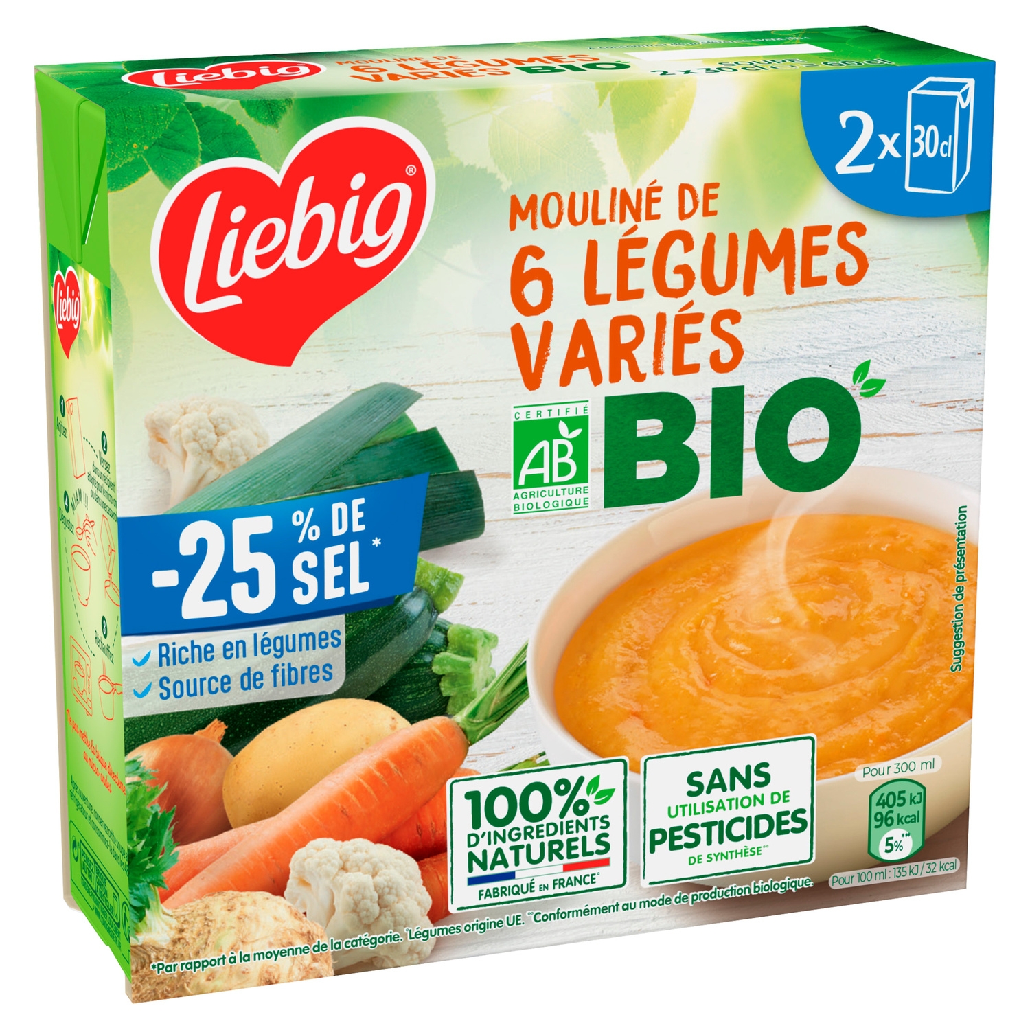 Soupe moulinee de 6 legumes varies bio -25 % de sel, 2 x 30 cl - LIEBIG