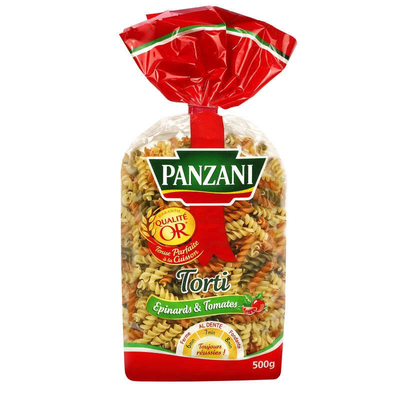 Pâtes Torti Epinards/Tomate,  500g - PANZANI